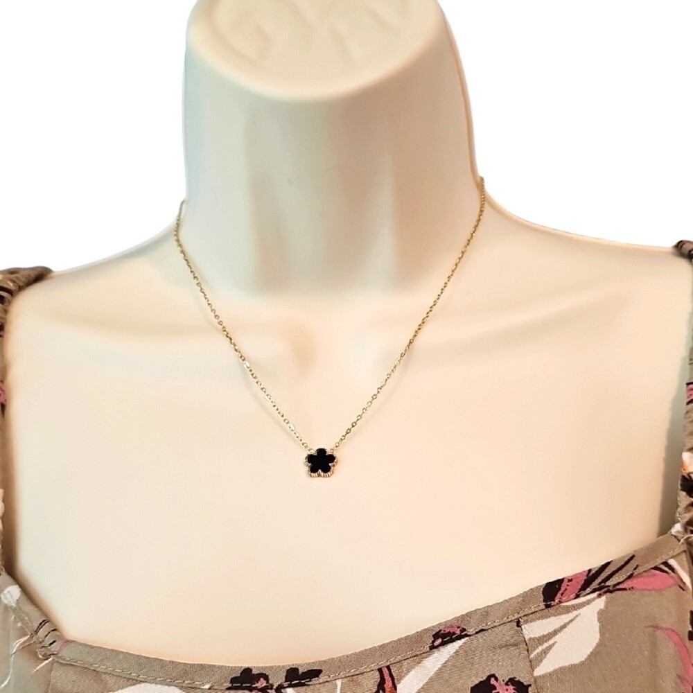 Inspired Gold and Black Clover Flower Floral Pendant Statement Necklace
